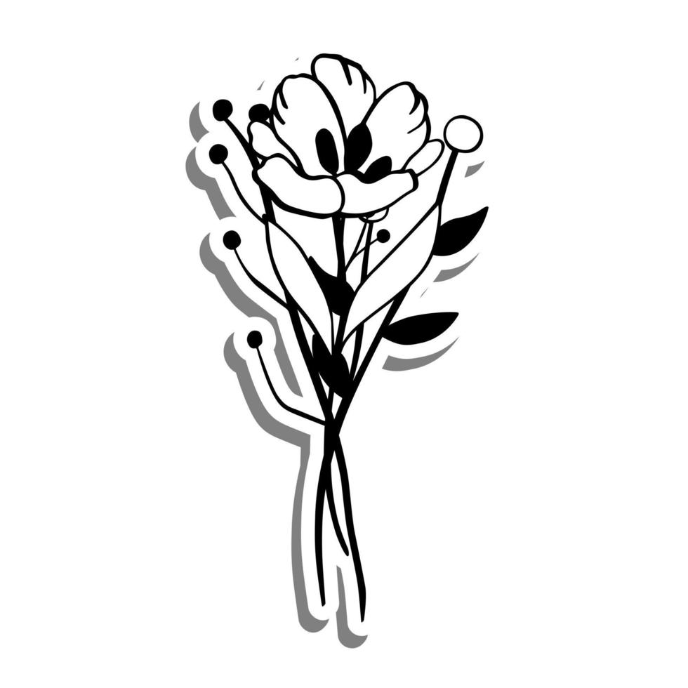 ramo monocromo de flores en silueta blanca y sombra gris. ilustración vectorial para decoración o cualquier diseño. vector