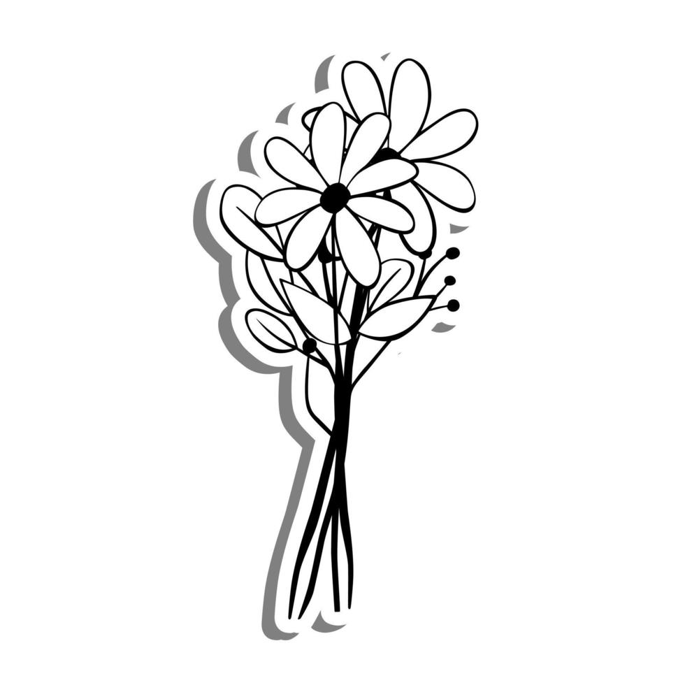 Monochrome Little Bouquet on white silhouette and gray shadow. Vector illustration for decoration or any design.