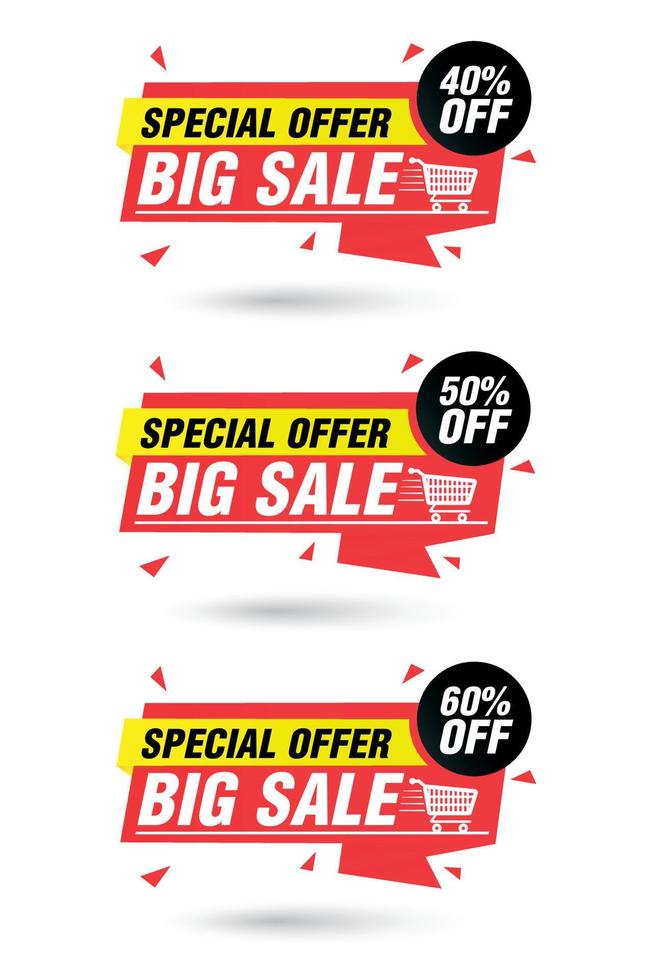 Special offer big sale red origami set. Sale 40, 50, 60 off discount vector