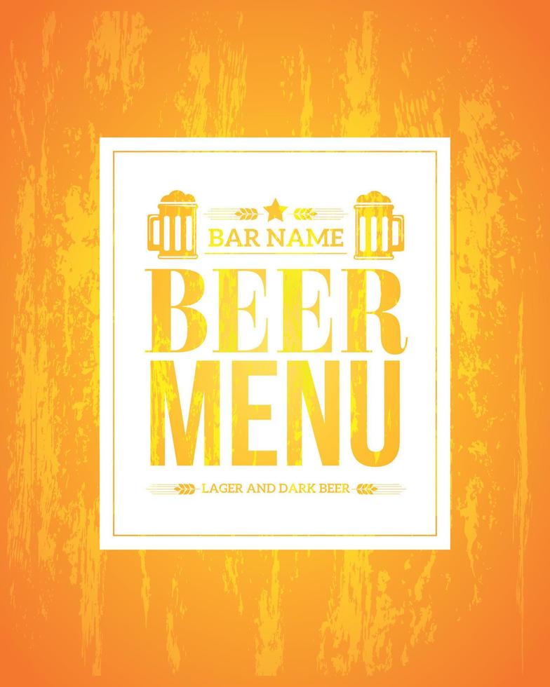 Beer menu on a grunge retro style yellow background vector