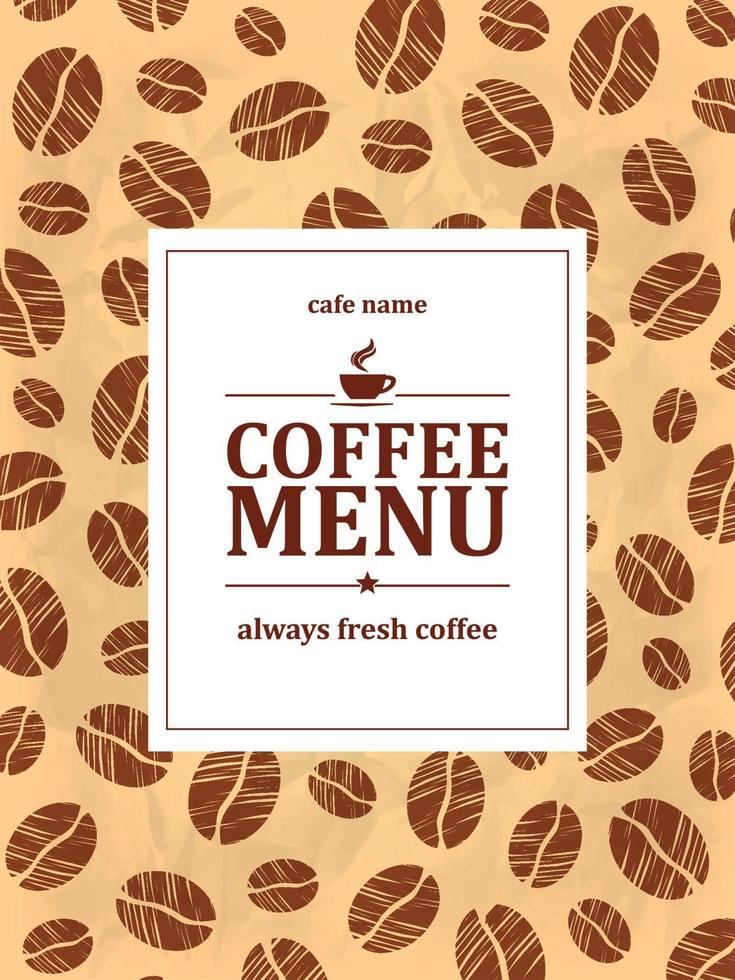 menú de café café siempre fresco. tarjeta de menú sobre fondo de papel retro vector