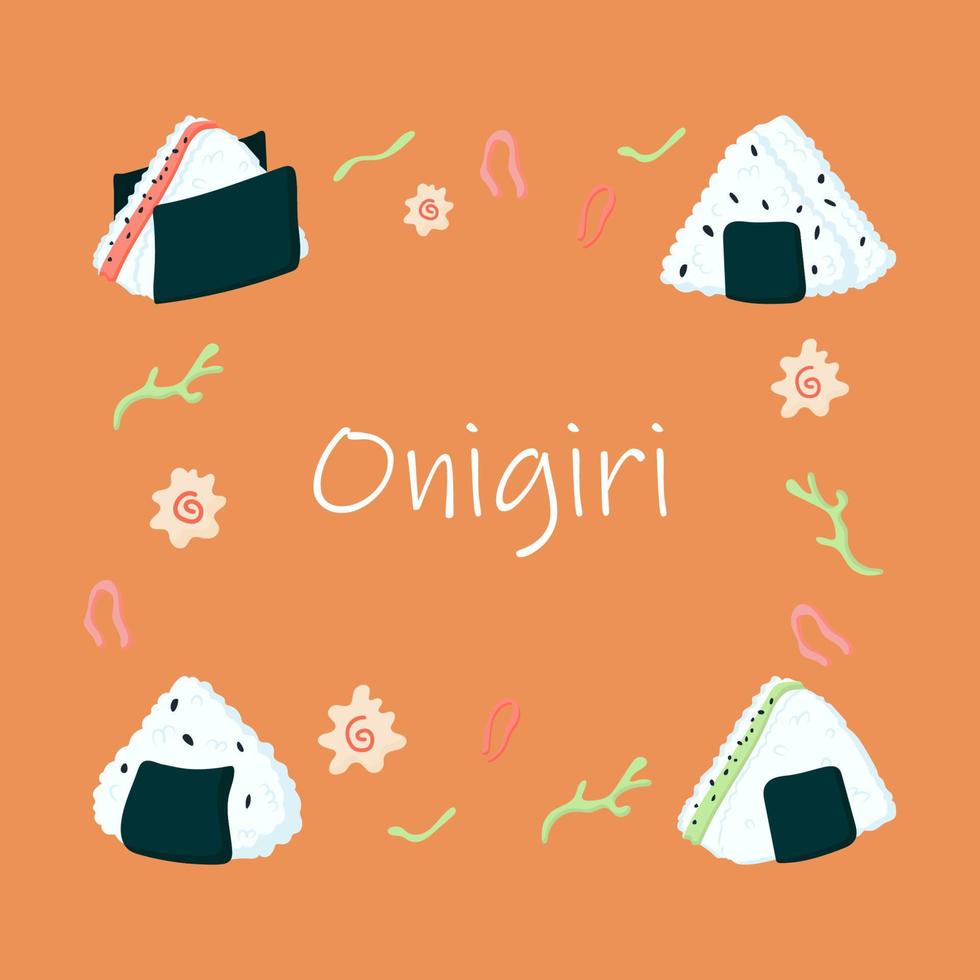 marco cuadrado con onigiri. ilustración vectorial vector