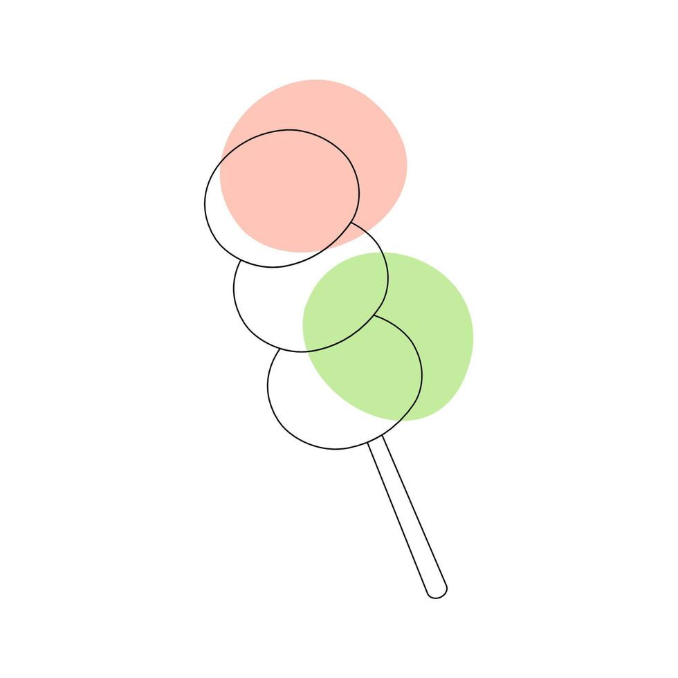 Asian Food Colorful Dango in the style of line art with colored spots. vector illustration