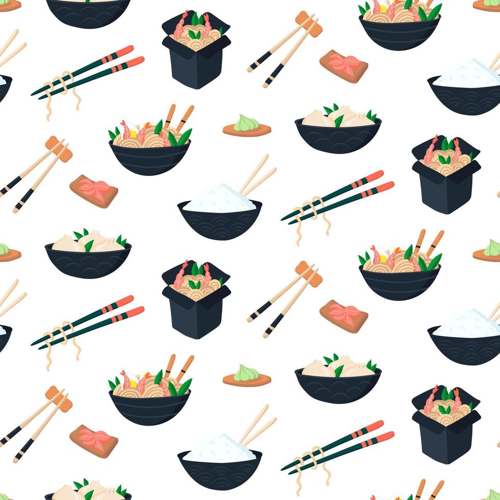 Seamless pattern with Asian food. vector illustration