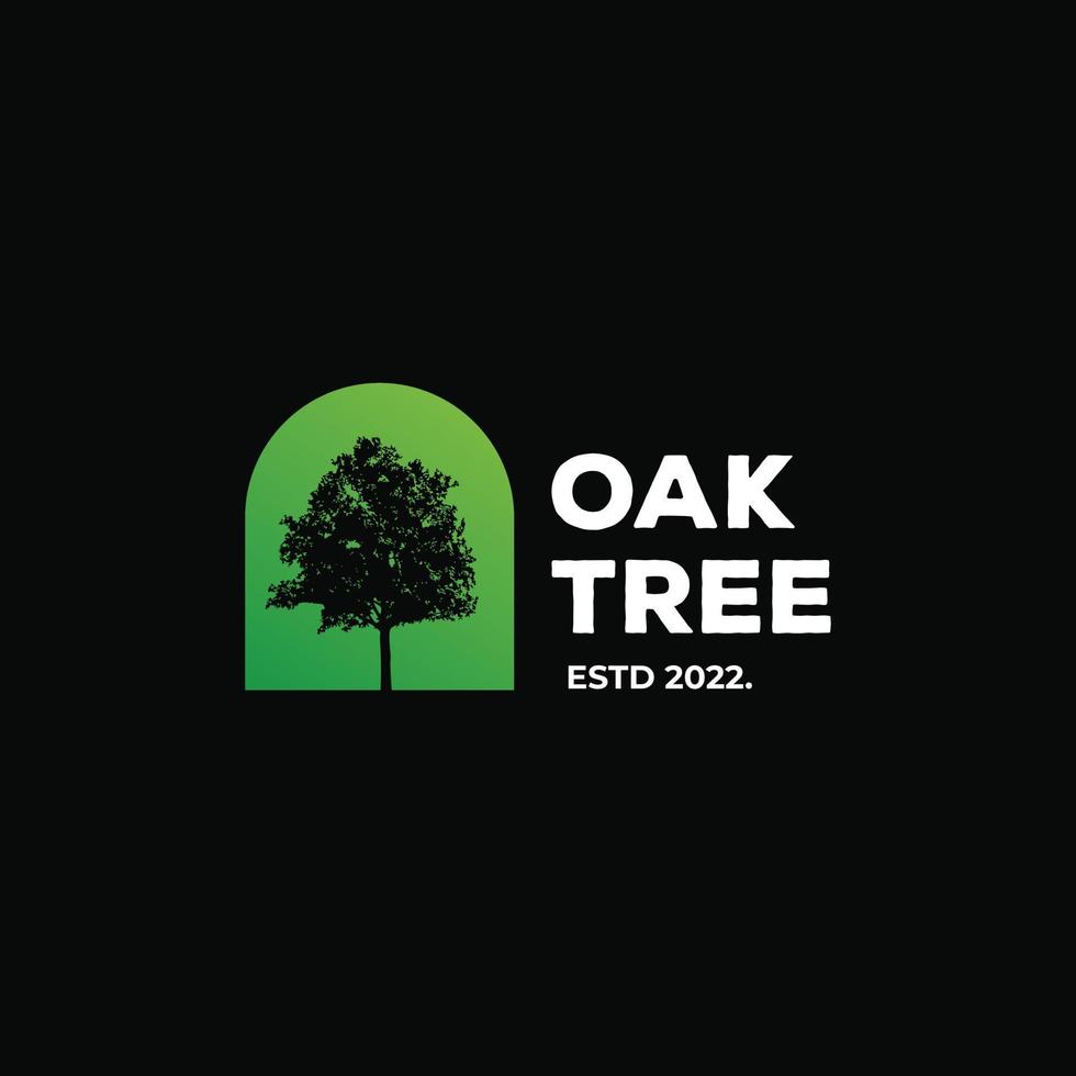 oak Tree Silhouette Picture Wall Frame landscape logo design retro vintage on black background vector