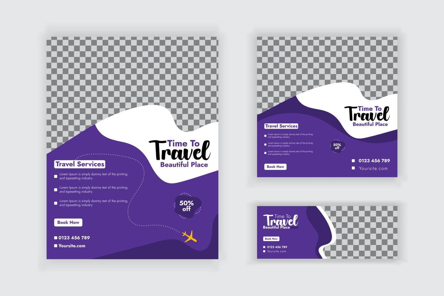 Creative Modern Travel Flyer Social Media Post and Cover Banner Template Design Set vector