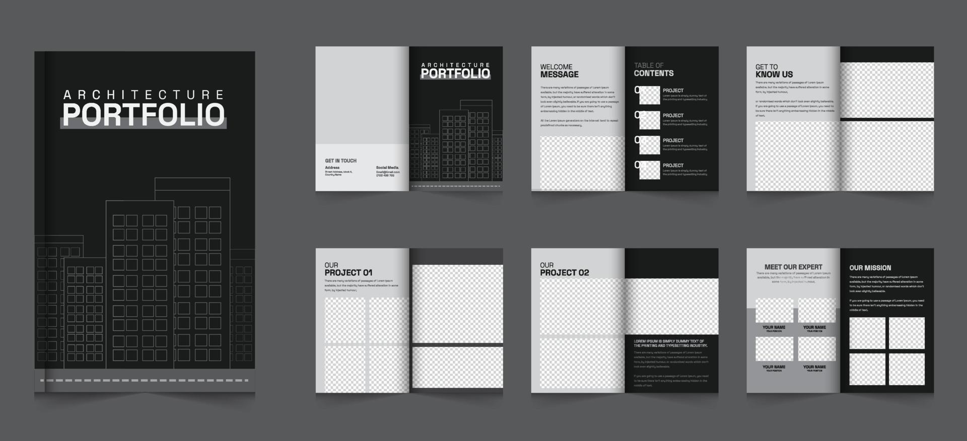 Architecture portfolio or Architect Portfolio Layout or interior portfolio Brochure template design vector