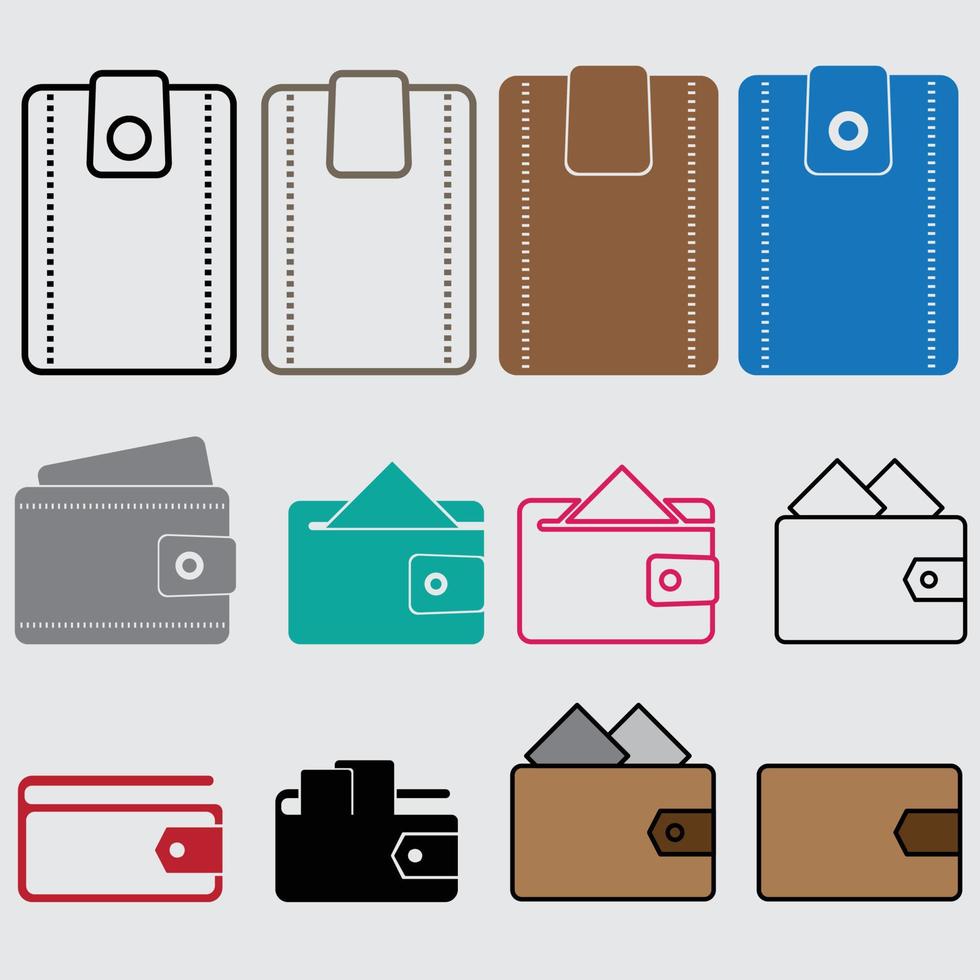 Set of vector wallet icon. Wallet with cash icon. Moneybag sign vector illustration.