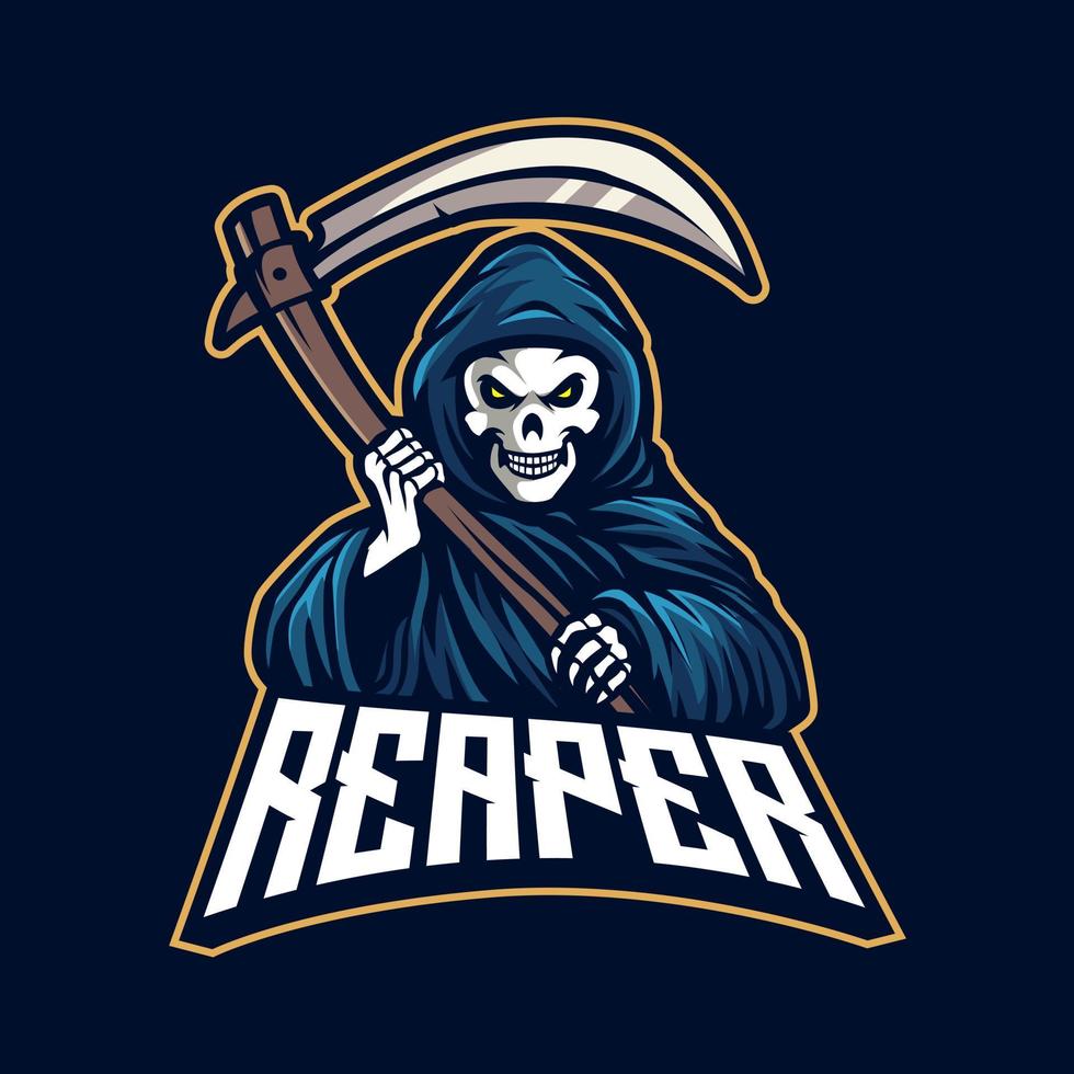 Grim reaper holding scythe mascot logo for sport,gaming or teamPrint vector