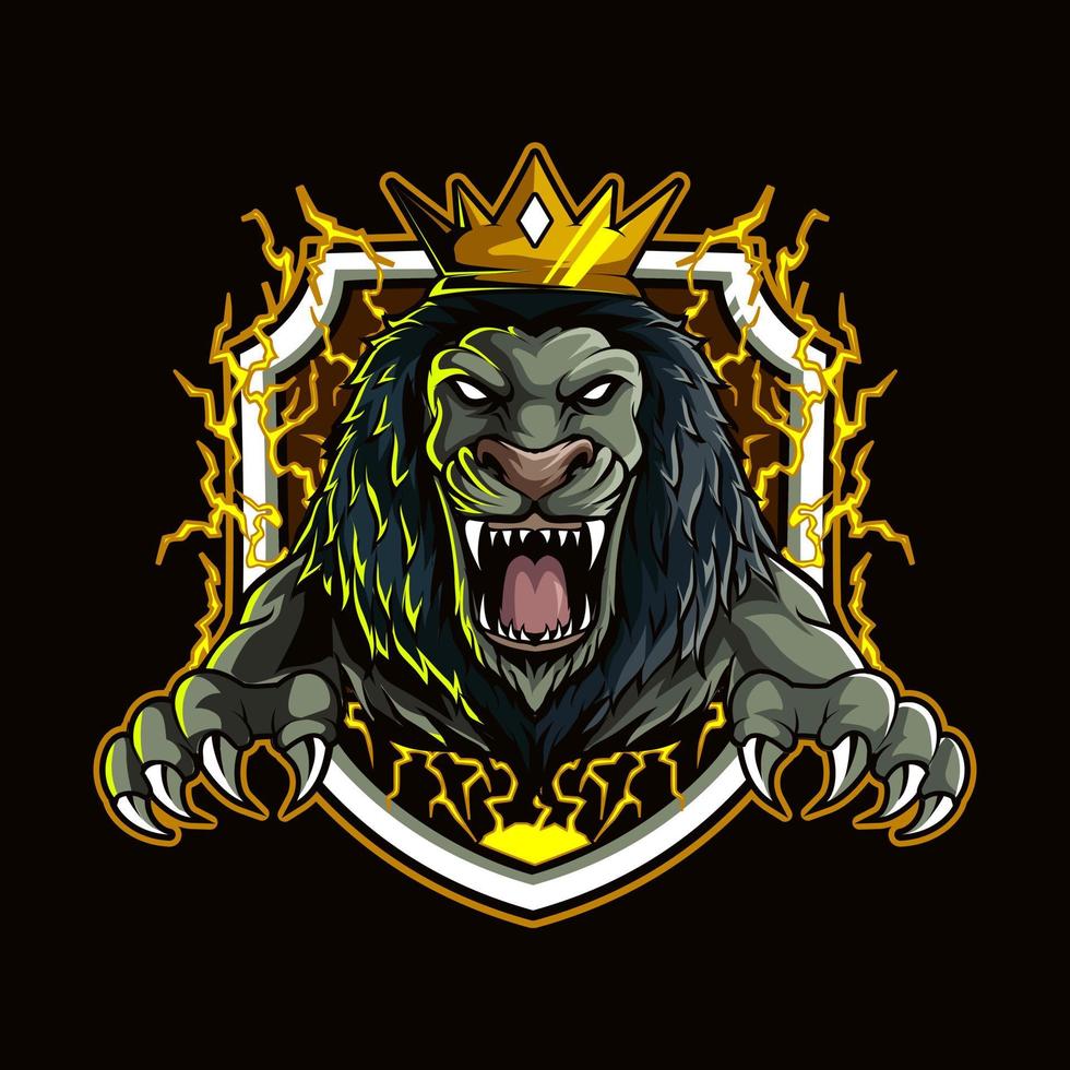 ilustración de diseño de logotipo de mascota de iluminación de leones para equipo deportivo o e-sport vector