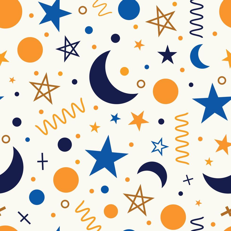 Festive starry sky seamless pattern vector illustration.