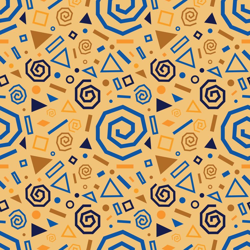 Festive seamless pattern with gold and blue doodles, swirls, stars, geometric elements vector