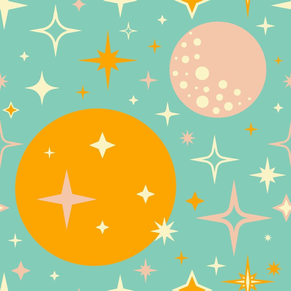 Retro vintage seamless pattern with moon and stars in 50s style . Vector illustration