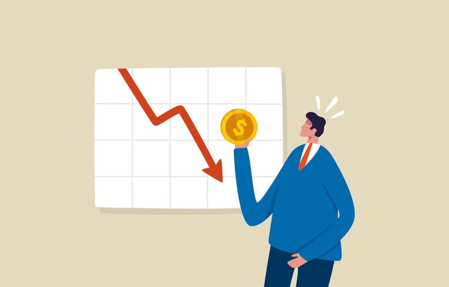 Fall in investment crisis. Stock market crash. Businessman or investor lose profit. vector