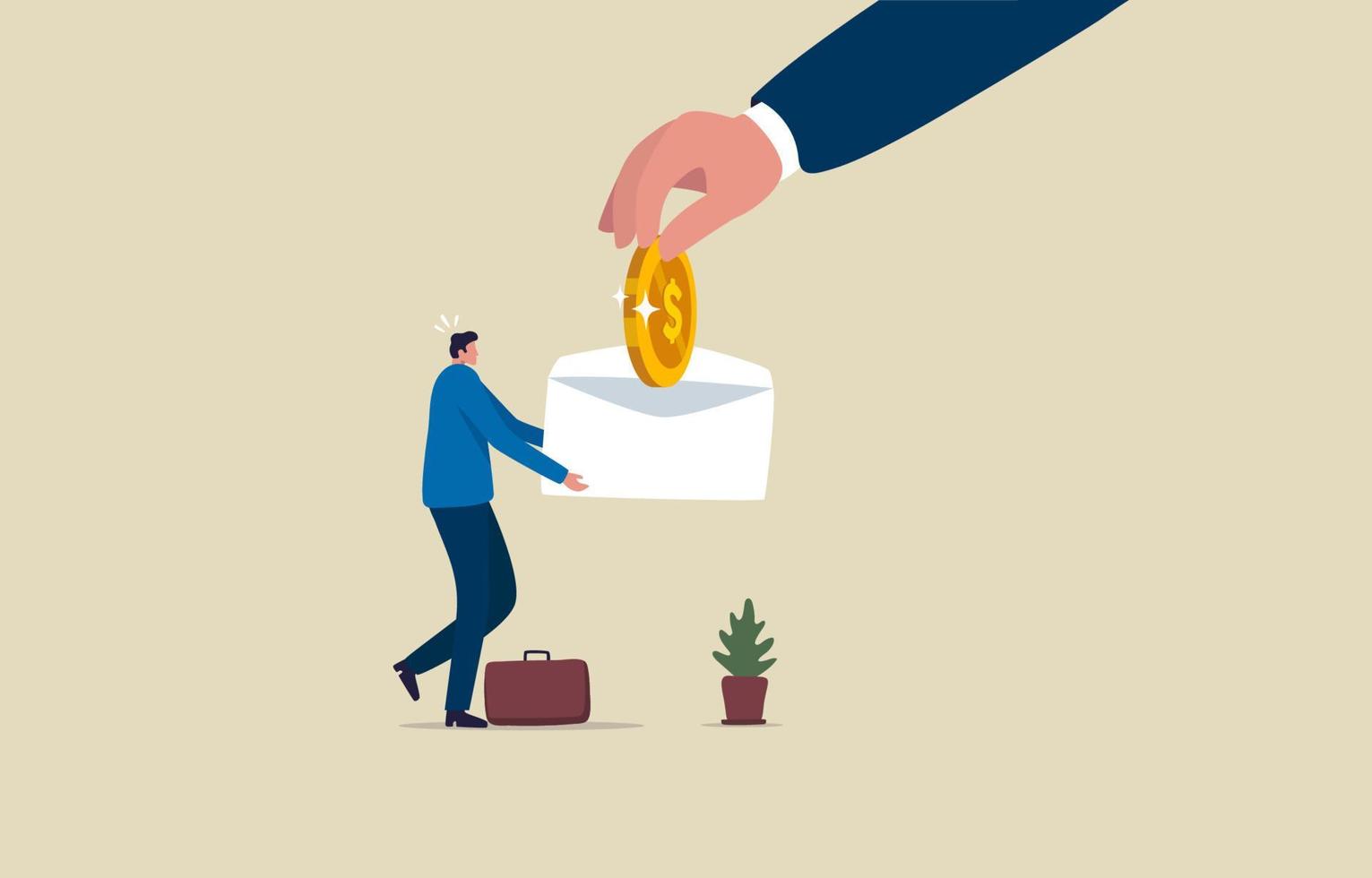 Cut of Salary. Pay salary or compensation. Employee pay. offers lowest wage. Adjust the minimum wage rate. Male hand in formal wear holding money coin in fingers.  illustration vector