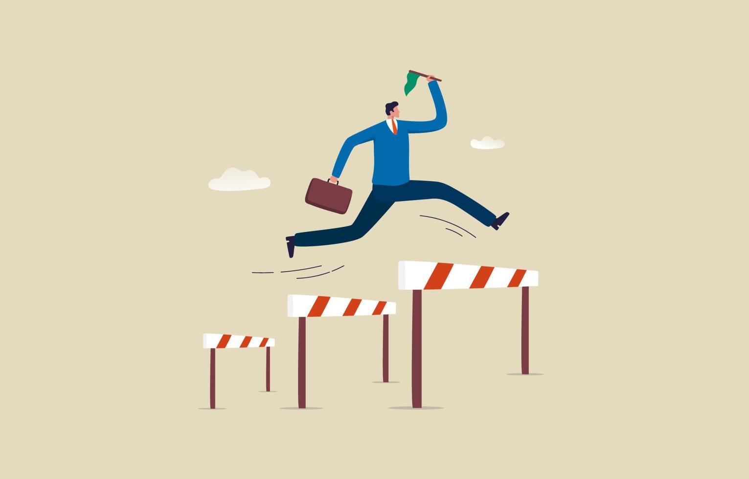 Successful business from competition. skills for success. businessman jump across hurdles. Illustration vector