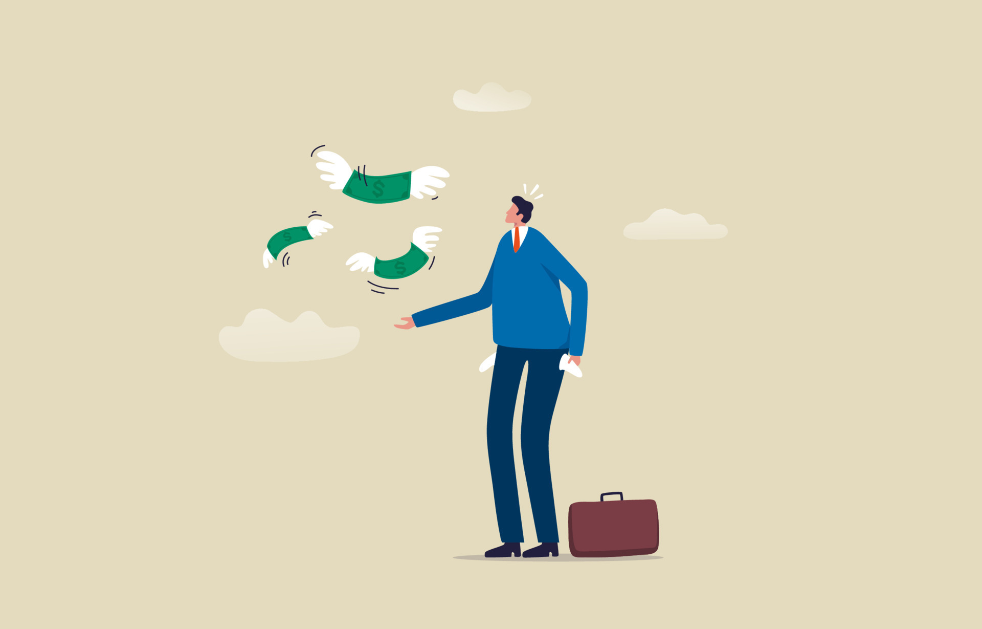 Financial problem. economy crisis concept. Businessman with no money