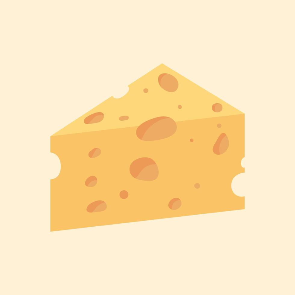 Triangular piece of cheese Flat cartoon Vector. Cheese flat icon. Vector Head of cheese in flat style isolated on yellow background