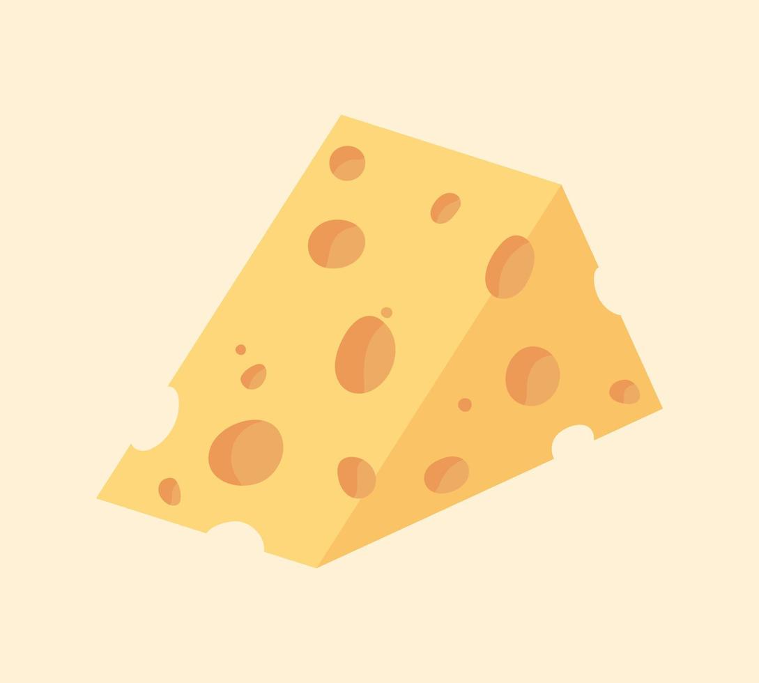 Triangular piece of cheese cartoon illustration. Cheese flat icon. Vector Head of cheese in flat style isolated on yellow background