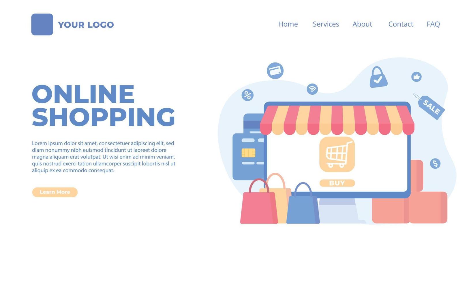 tienda de compras en línea con concepto móvil. concepto de diseño plano moderno de diseño de página web para sitio web y sitio web móvil. vector