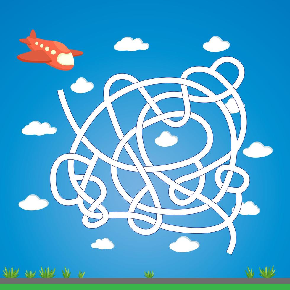 Logic quest labyrinth cartoon plane, an educational game for the development and entertainment of children. Vector illustration for children's books