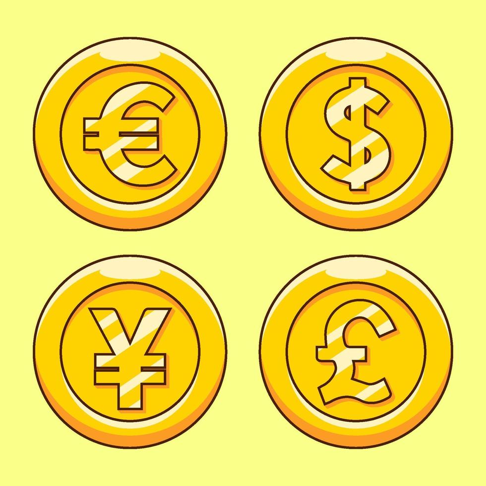 coin money icon flat design gold coin cartoon style vector with currency symbol illustration