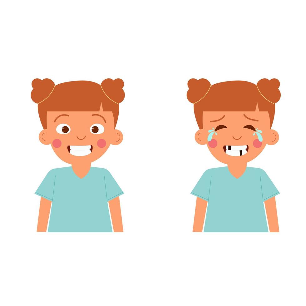 Infographic child girl healthy and sick tooth. National ChildrenDental Health Month vector