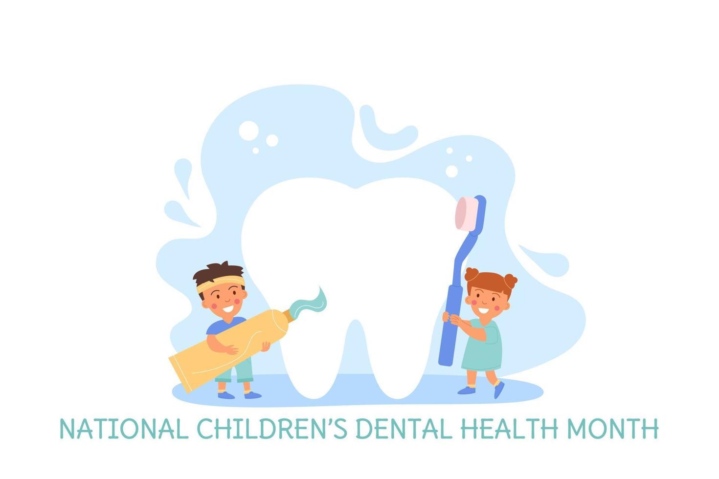 Children brushing teeth.  National Childrens Dental Health Month. Banner vector