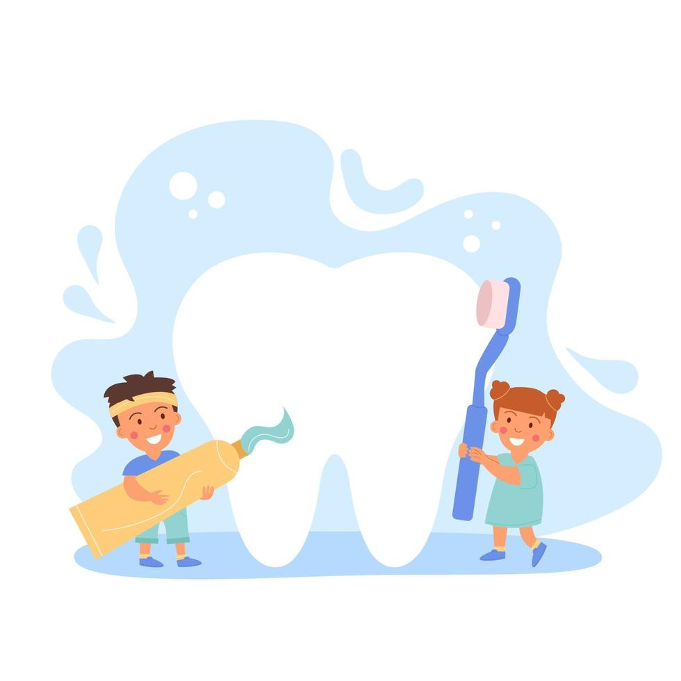 Children brushing their teeth. National Childrens Dental Health Month vector