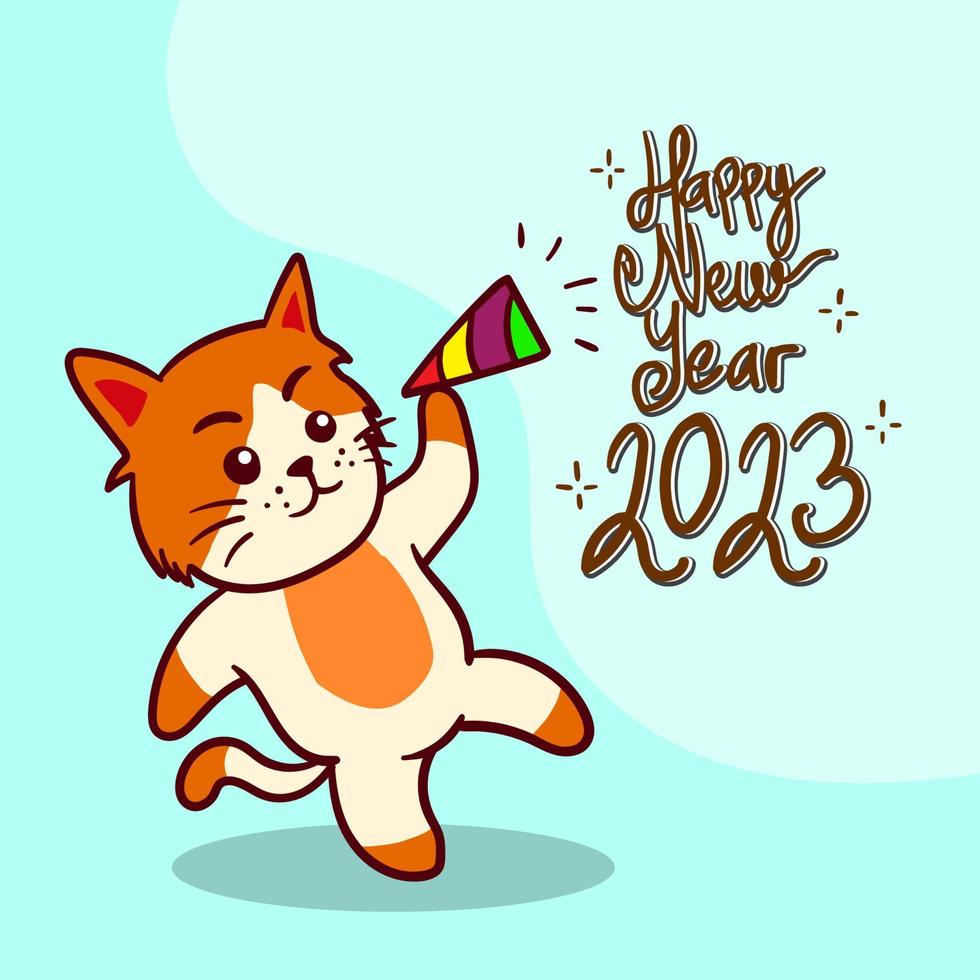 Cute Cat wishes you a happy new year vector