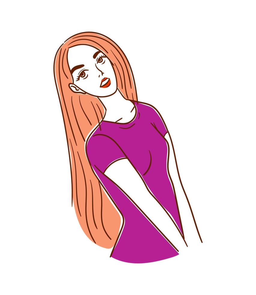 hermosa modelo femenina con ilustración de cabello largo vector