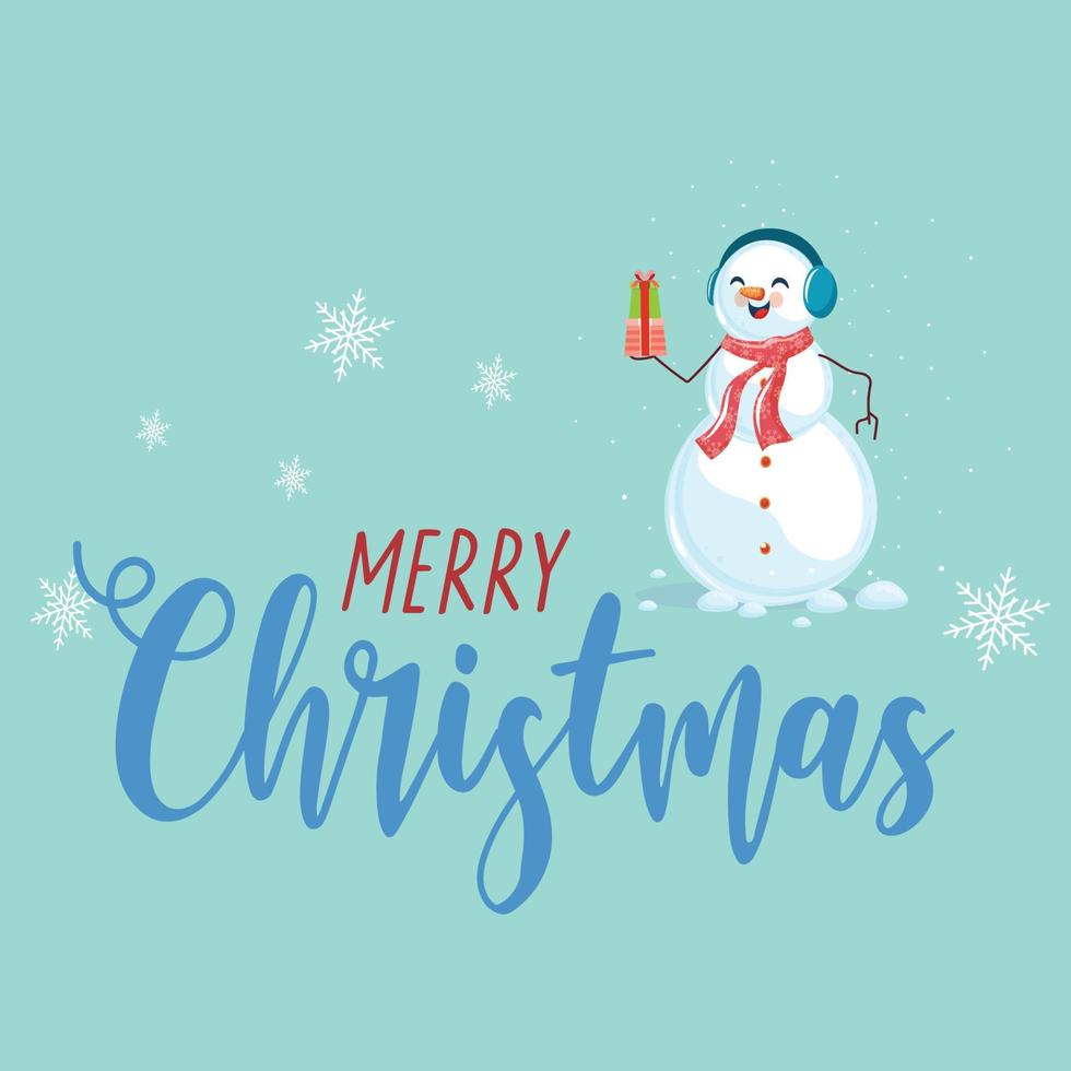Merry Christmas and happy new year with snowman holding gifts vector