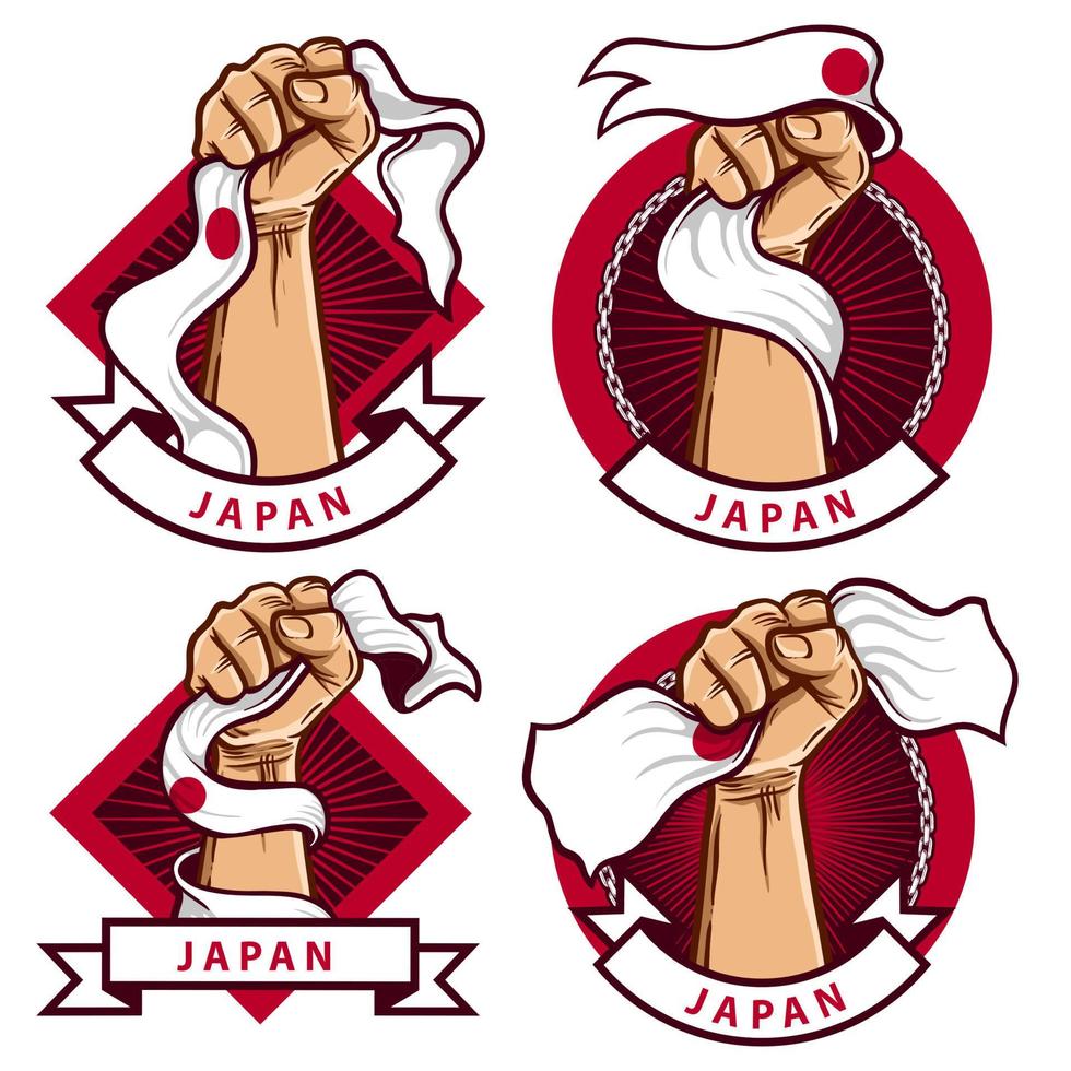 fist hands with japan national flag illustration vector