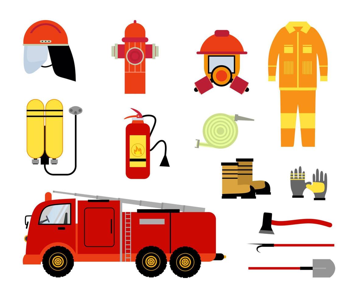 Fire equipment elements sets vector