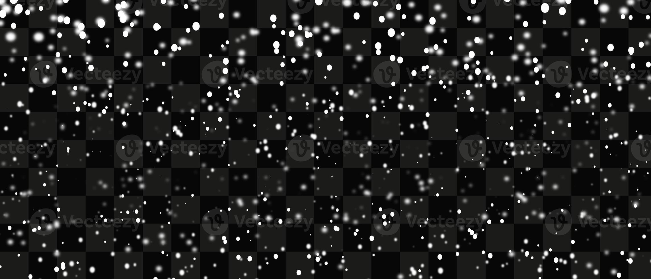 Snowfall bokeh on black background. Many snowflakes in flying in the air. Winte night snowfall and blizzard of snow at. Blur bokeh light effect creative background. photo