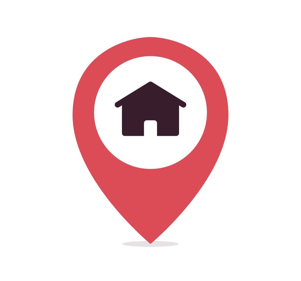 Location symbol with home icon and isolated navigation symbol on white background flat vector illustration.