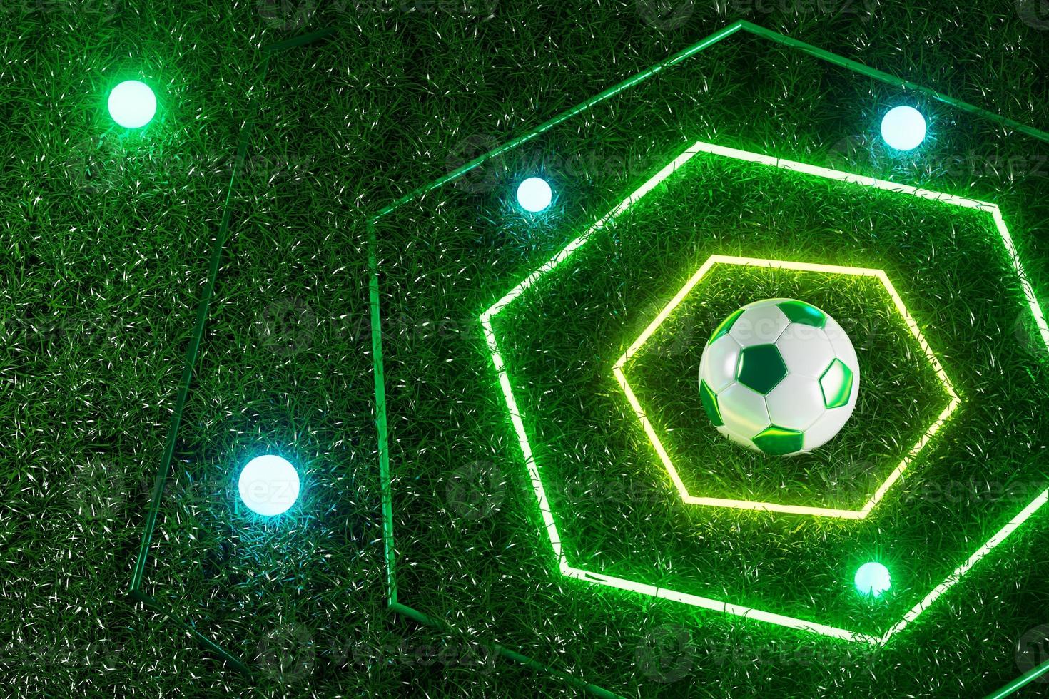 3d football object design. realistic rendering. abstract futuristic background. 3d illustration. motion geometry concept. sport competition graphic. tournament game bet content. soccer ball element. photo