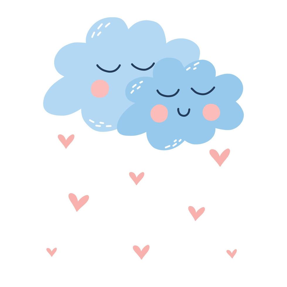 Cute childish print with cloud and hearts. Vector illustration in scandinavian style. Hand drawn cartoon style.