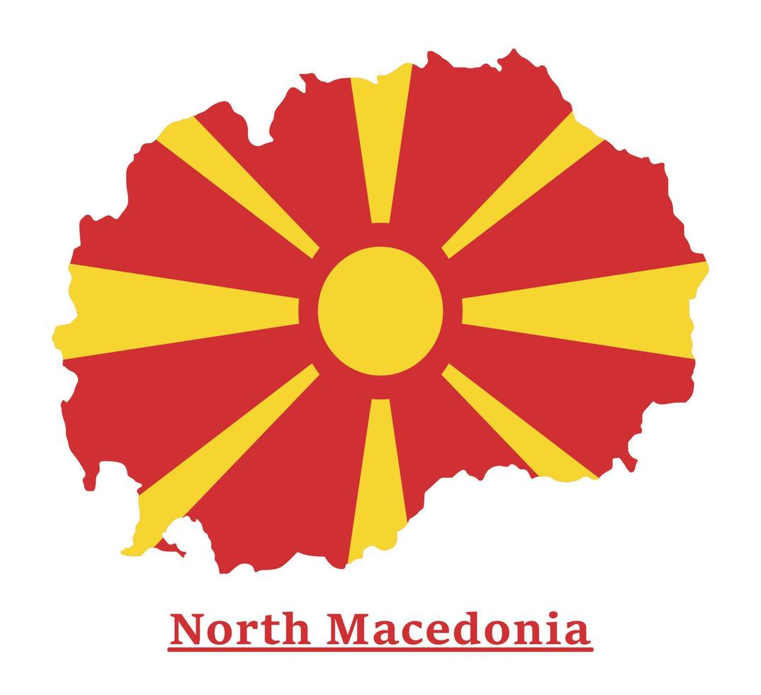 diseño del mapa de la bandera nacional de macedonia del norte ilustración de la bandera del país de macedonia del norte dentro del mapa vector