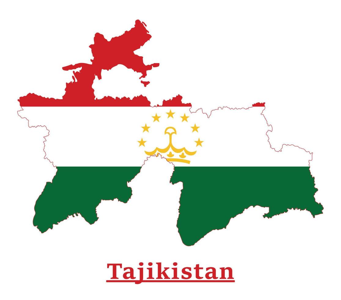 diseño del mapa de la bandera nacional de tayikistán, ilustración de la bandera del país de tayikistán dentro del mapa vector