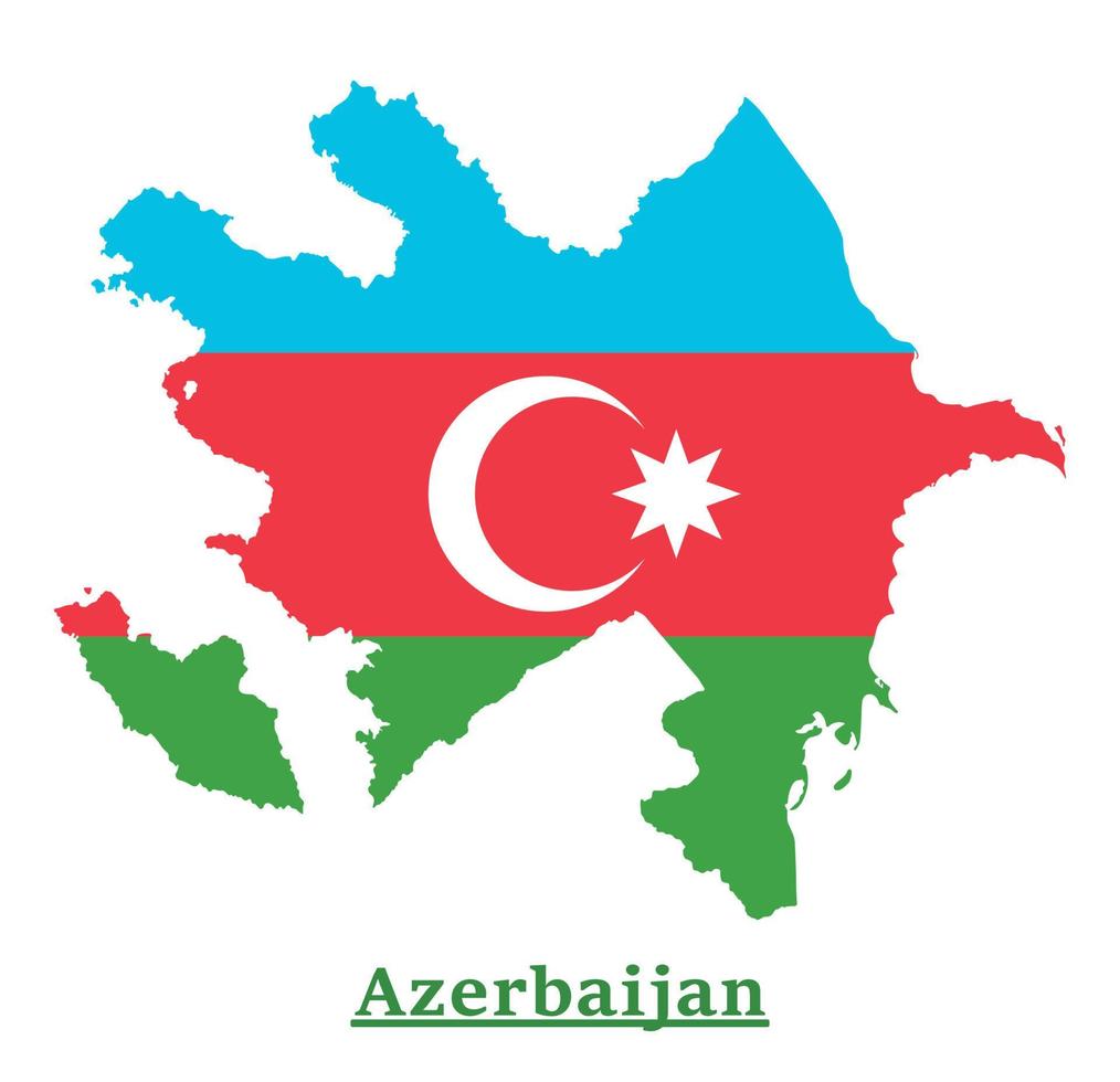 diseño del mapa de la bandera nacional de azerbaiyán, ilustración de la bandera del país de azerbaiyán dentro del mapa vector