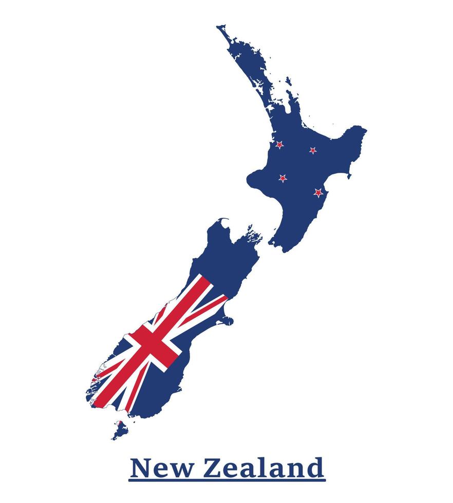 diseño del mapa de la bandera nacional de nueva zelanda, ilustración de la bandera del país de nueva zelanda dentro del mapa vector