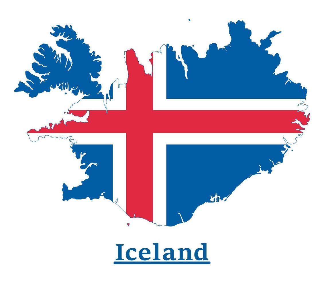 diseño del mapa de la bandera nacional de islandia, ilustración de la bandera del país de islandia dentro del mapa vector