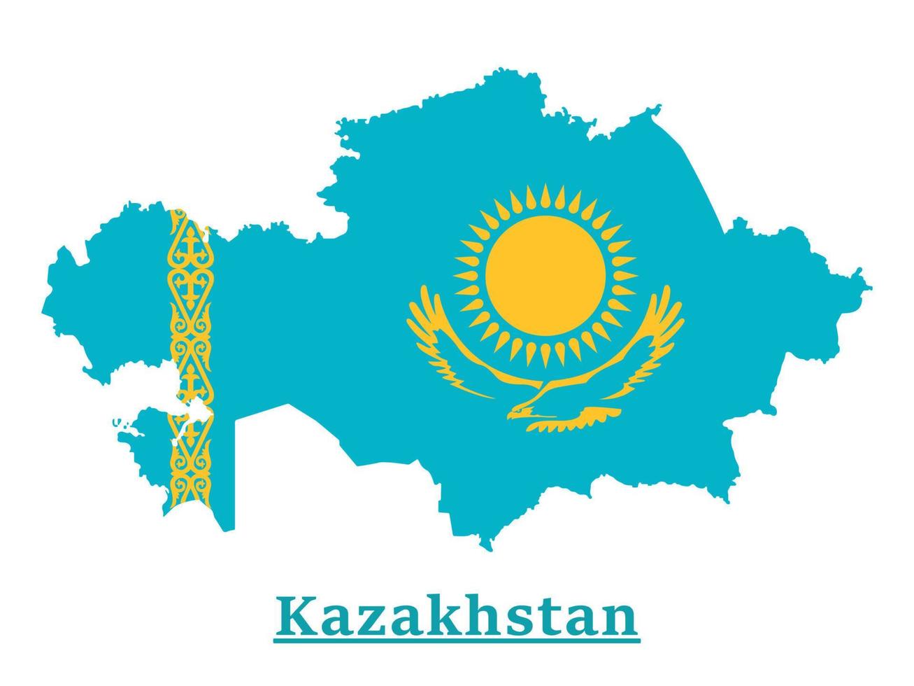 Kazakhstan National Flag Map Design, Illustration Of Kazakhstan Country Flag Inside The Map vector