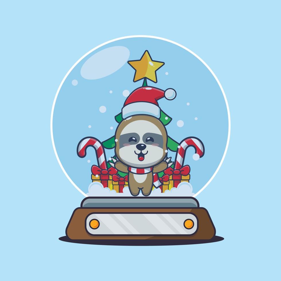 Cute sloth in snow globe. Cute christmas cartoon illustration. vector