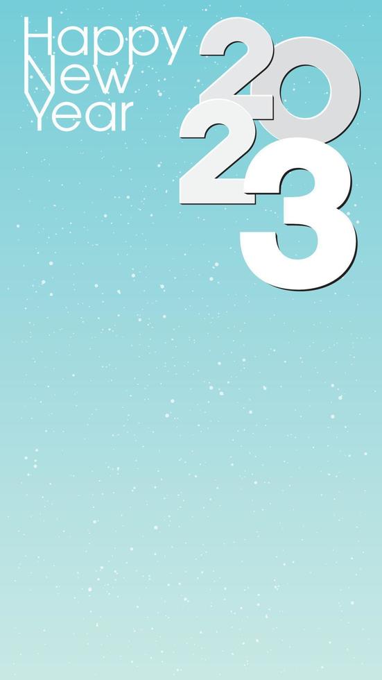 Happy New Year 2023 white calligraphy on cosmos and light blue sky background have blank space. Greeting card vertical template. vector