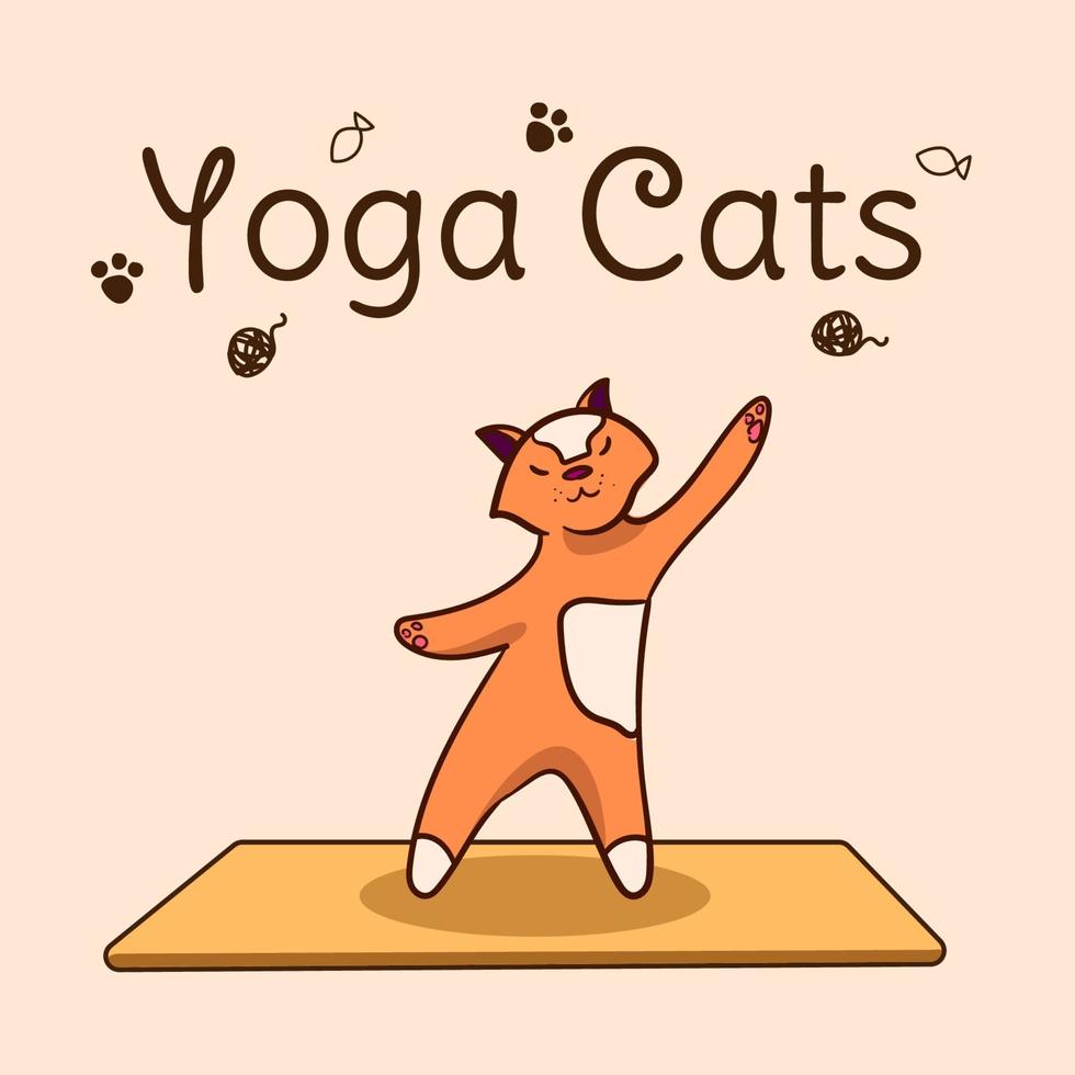 International yoga day. Cats yoga. Yoga pose and exercise. Colorful flat vector hand drawn illustartion.