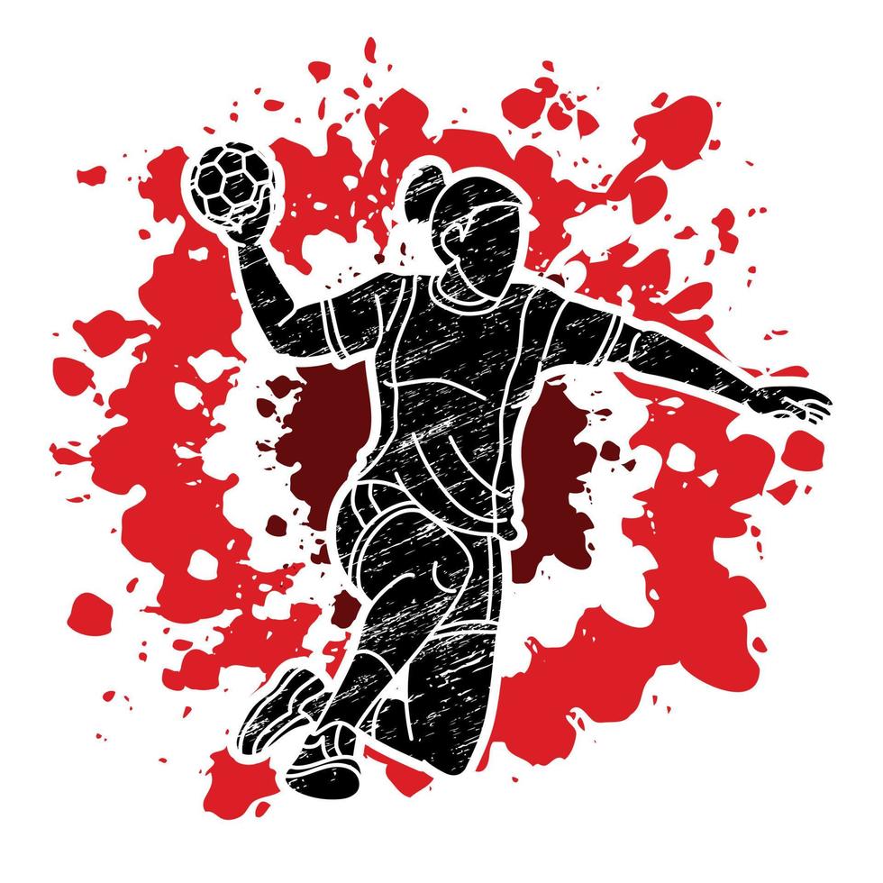 balonmano deporte mujer jugador acción graffiti vector