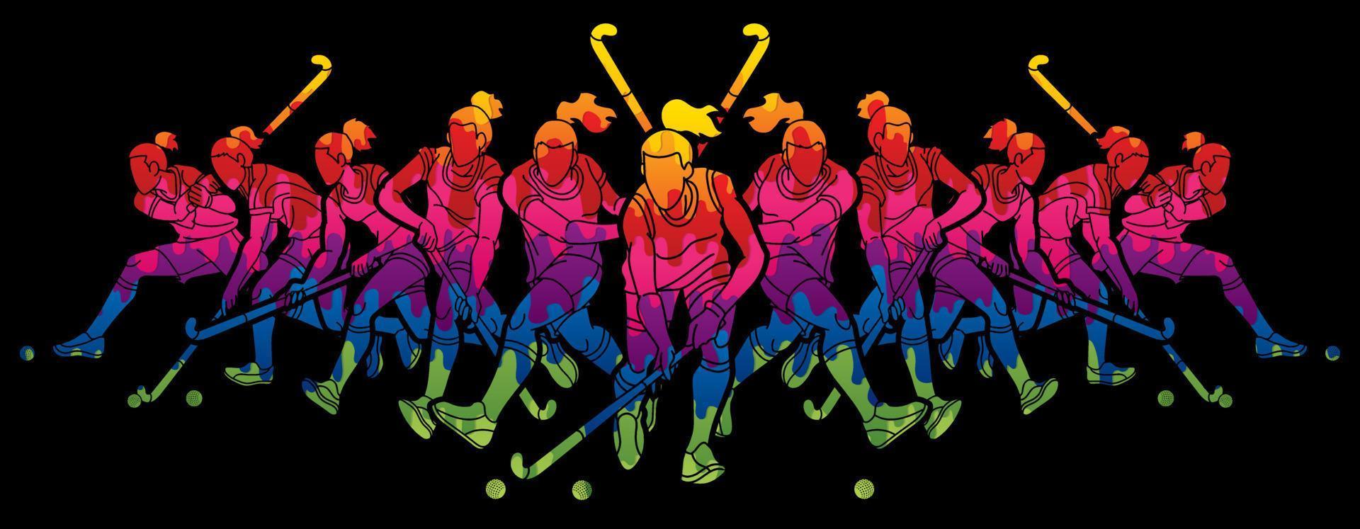 Field Hockey Sport Team Female Players Mix Action vector