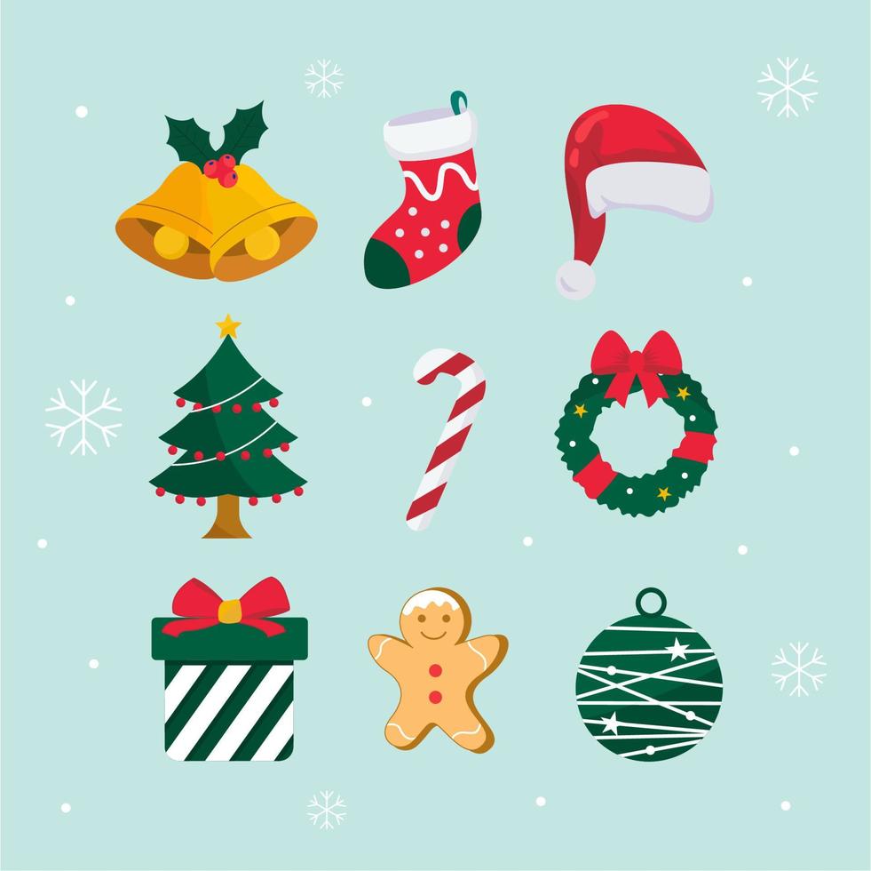 colección de diseño plano de elementos navideños vector